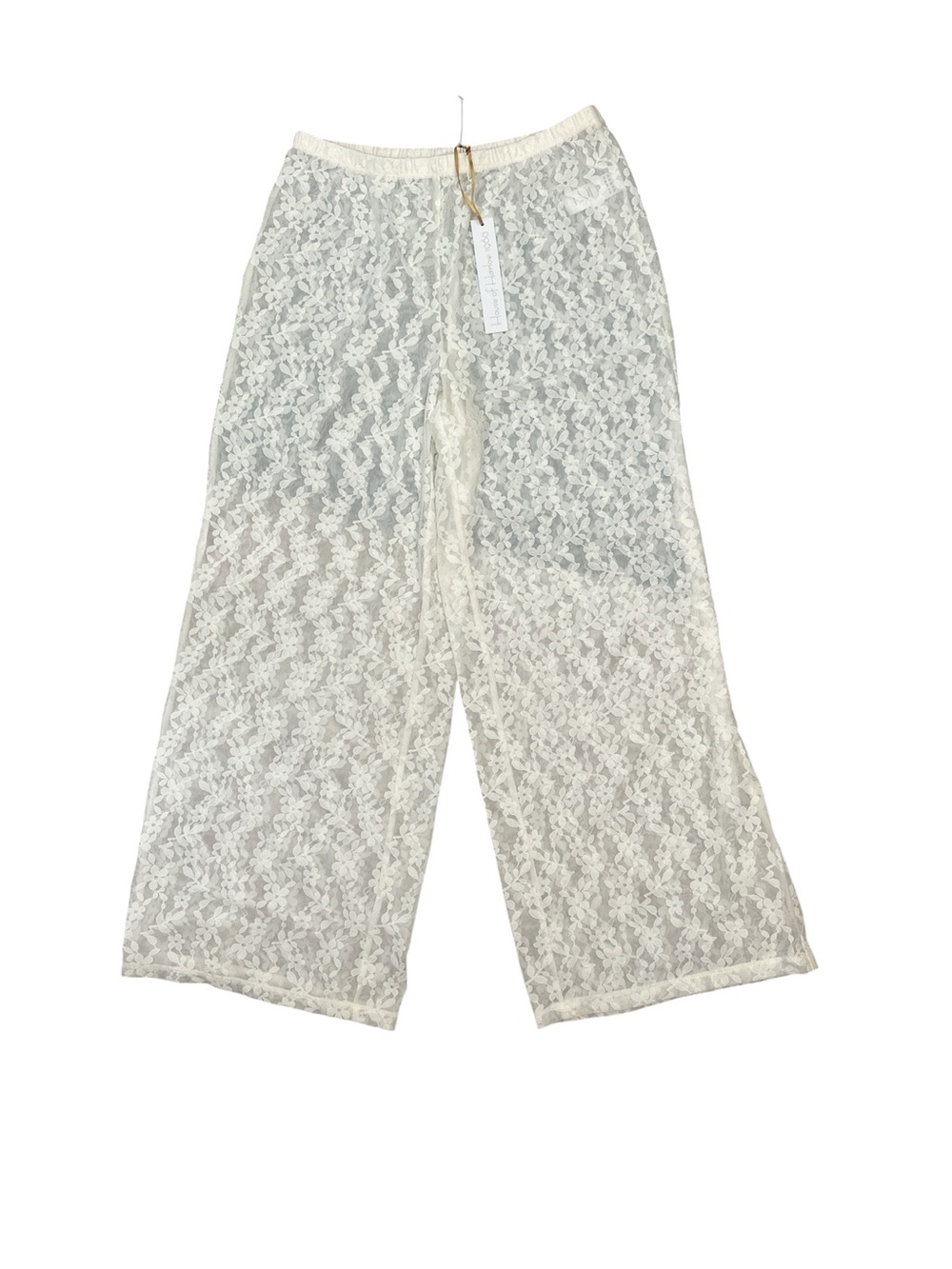 House of Harlow 1960 Sheer Lace Wide-Leg Overlay Pants in Ivory
